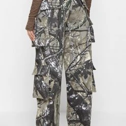 Woman Trousers Wide Leg Camo Cargo Pants - Khaki CARGO PANTS & JOGGERS