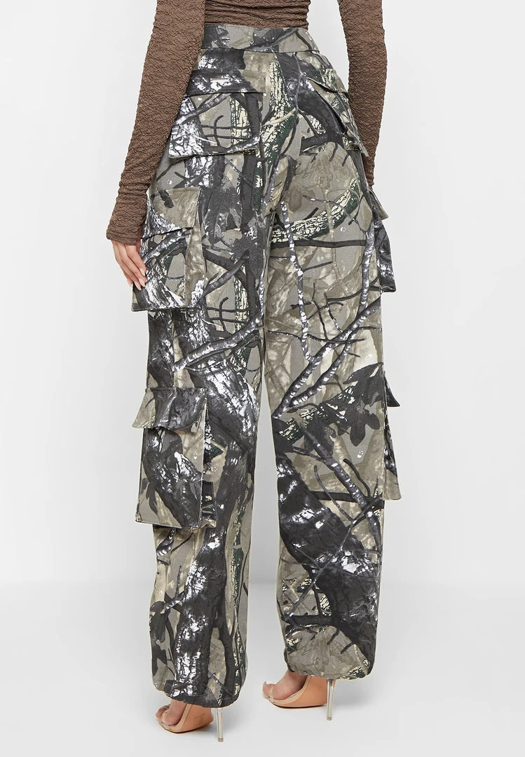 Woman Trousers Wide Leg Camo Cargo Pants - Khaki CARGO PANTS & JOGGERS