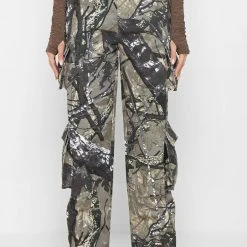 Woman Trousers Wide Leg Camo Cargo Pants - Khaki CARGO PANTS & JOGGERS