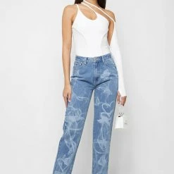 Woman Tops BODYSUITS One Sleeve Bandage Bodysuit - White