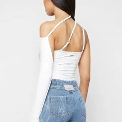 Woman Tops BODYSUITS One Sleeve Bandage Bodysuit - White