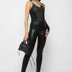 Woman Tops One Sleeve Bandage Bodysuit - Black