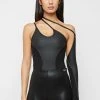 Woman Tops One Sleeve Bandage Bodysuit - Black