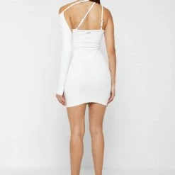Woman Dresses Asymmetric Bandage & Vegan Leather Dress - White