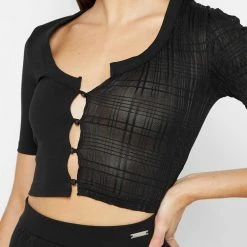 Woman Tops TOPS & T SHIRTS Bandage & Mesh Asymmetric Crop Top - Black