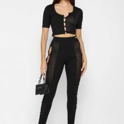 Woman Tops TOPS & T SHIRTS Bandage & Mesh Asymmetric Crop Top - Black