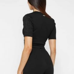 Woman Tops TOPS & T SHIRTS Bandage & Mesh Asymmetric Crop Top - Black