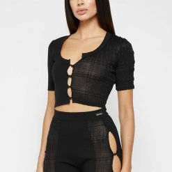 Woman Tops TOPS & T SHIRTS Bandage & Mesh Asymmetric Crop Top - Black