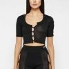 Woman Tops TOPS & T SHIRTS Bandage & Mesh Asymmetric Crop Top - Black