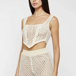 Woman Tops TOPS & T SHIRTS Crochet Corset Top - Beige/Off White