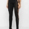 Woman Leggings Bandage & Mesh Cut Out Leggings - Black