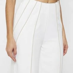 Woman Trousers Tailored Corset Detail Trousers - White/Beige