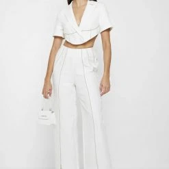 Woman Trousers Tailored Corset Detail Trousers - White/Beige