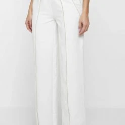 Woman Trousers Tailored Corset Detail Trousers - White/Beige
