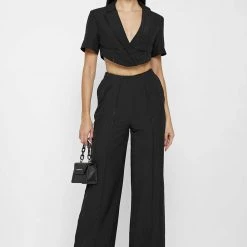 Woman Trousers Tailored Corset Detail Trousers - Black