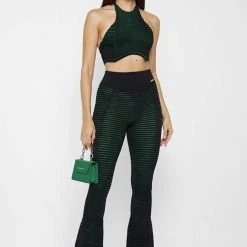 Woman Trousers Knitted Contour Trousers - Black/Green