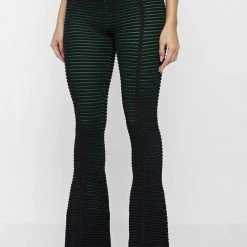 Woman Trousers Knitted Contour Trousers - Black/Green