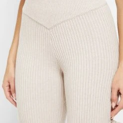 Woman Leggings Knitted Lace Up Leggings With Stirrups - Beige