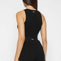 Woman Tops Knitted Lace Up Bodysuit - Black BODYSUITS