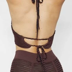 Woman Tops Knitted Contour Halterneck Top - Brown/Black TOPS & T SHIRTS