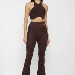 Woman Tops Knitted Contour Halterneck Top - Brown/Black TOPS & T SHIRTS