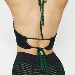 Woman Tops Knitted Contour Halterneck Top - Black/Green TOPS & T SHIRTS