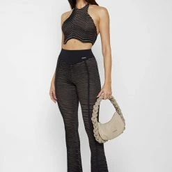 Woman Tops TOPS & T SHIRTS Knitted Contour Halterneck Top - Black/Taupe