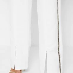 Woman Trousers Embellished Trousers - White