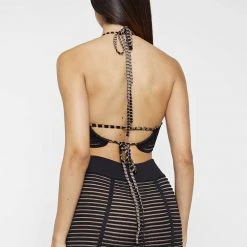 Woman Tops TOPS & T SHIRTS Knitted Contour Halterneck Top - Black/Taupe