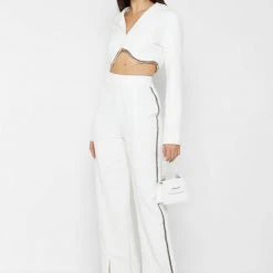 Woman Trousers Embellished Trousers - White