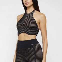 Woman Tops TOPS & T SHIRTS Knitted Contour Halterneck Top - Black/Taupe