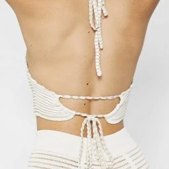 Woman Tops Knitted Contour Halterneck Top - Off White/Beige TOPS & T SHIRTS