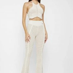 Woman Tops Knitted Contour Halterneck Top - Off White/Beige TOPS & T SHIRTS