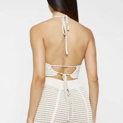 Woman Tops Knitted Contour Halterneck Top - Off White/Beige TOPS & T SHIRTS