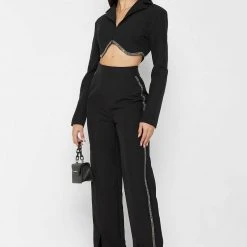 Woman Trousers Embellished Trousers - Black