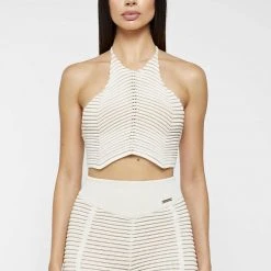 Woman Tops Knitted Contour Halterneck Top - Off White/Beige TOPS & T SHIRTS