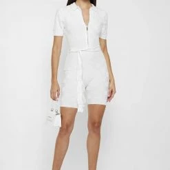 Woman Jumpsuits Chequerboard Knitted Playsuit - White JUMPSUITS & PLAYSUITS