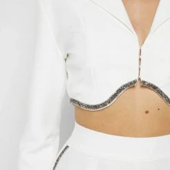 Woman Jackets Embellished Cropped Blazer - White CO-ORDS