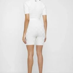 Woman Jumpsuits Chequerboard Knitted Playsuit - White JUMPSUITS & PLAYSUITS
