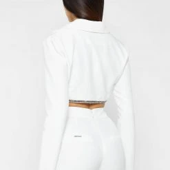 Woman Jackets Embellished Cropped Blazer - White CO-ORDS