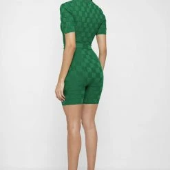 Woman Jumpsuits JUMPSUITS & PLAYSUITS Chequerboard Knitted Playsuit - Green