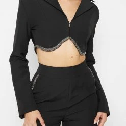Woman Jackets CO-ORDS Embellished Cropped Blazer - Black