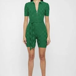 Woman Jumpsuits JUMPSUITS & PLAYSUITS Chequerboard Knitted Playsuit - Green