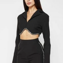 Woman Jackets CO-ORDS Embellished Cropped Blazer - Black