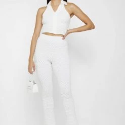 Woman Trousers Bubble Knit Trousers - White