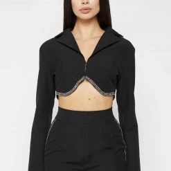 Woman Jackets CO-ORDS Embellished Cropped Blazer - Black