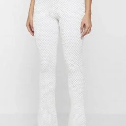 Woman Trousers Bubble Knit Trousers - White
