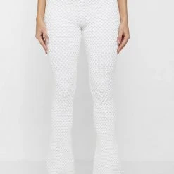 Woman Trousers Bubble Knit Trousers - White