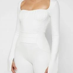 Woman Jumpsuits Pleated Vegan Leather & Bandage Playsuit - White JUMPSUITS & PLAYSUITS