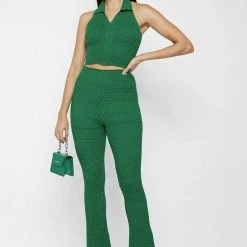 Woman Trousers Bubble Knit Trousers - Green